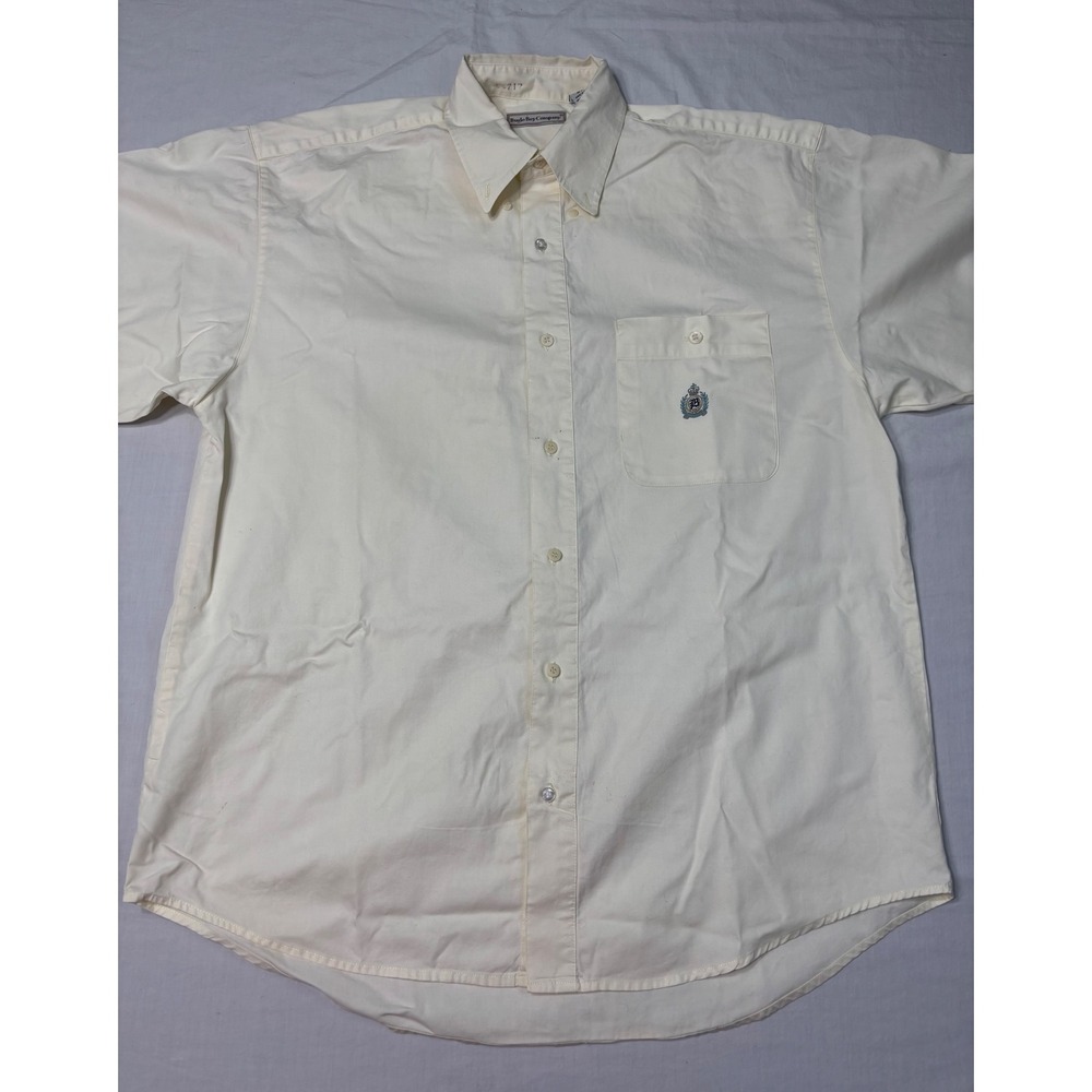 Vintage Bugle Boy Company Mens Cream Cotton Short Sleeve Button Down Shirt L